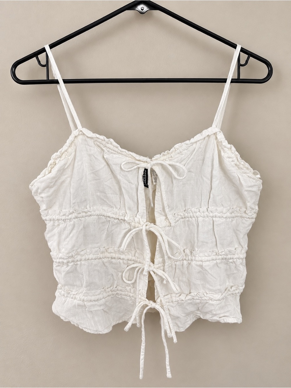 H&M White Tie-Front Braided-Trim Cropped Camisole
